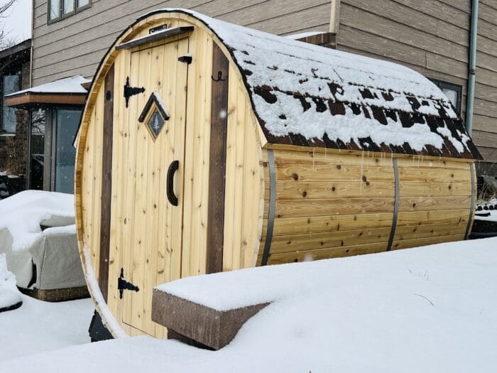 6' x 6' 4-Person Barrel Sauna – compact home sauna perfect for couples and small families