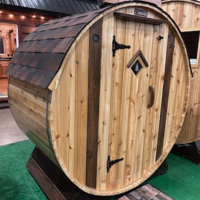 6' x 4' 2-Person Barrel Sauna – compact barrel sauna perfect for couples and small spaces