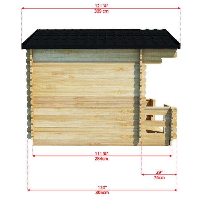 Georgian Cabin Sauna with Front Porch - Side View