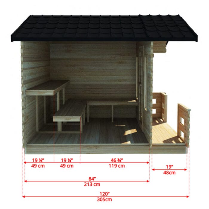 Georgian Cabin Sauna with Front Porch - Side Interior View