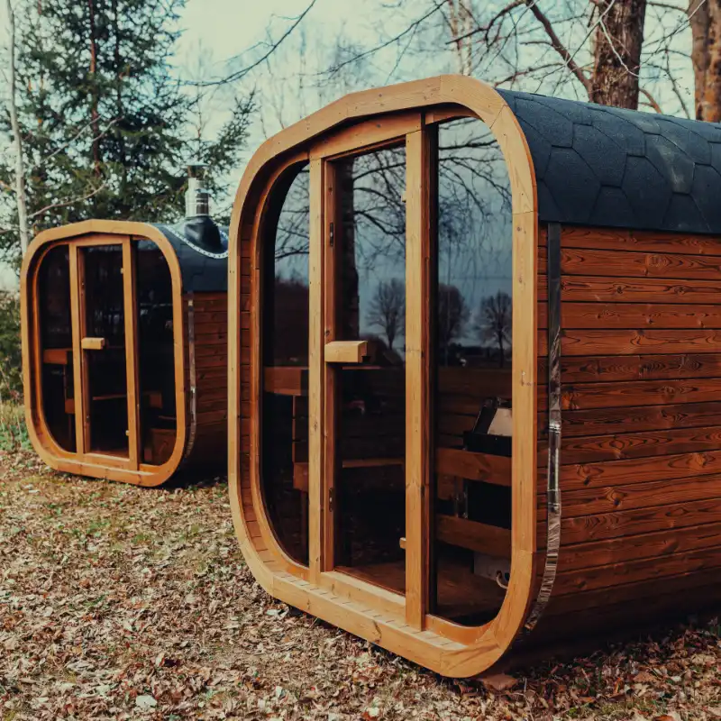 cube sauna made with eco-friendly materials