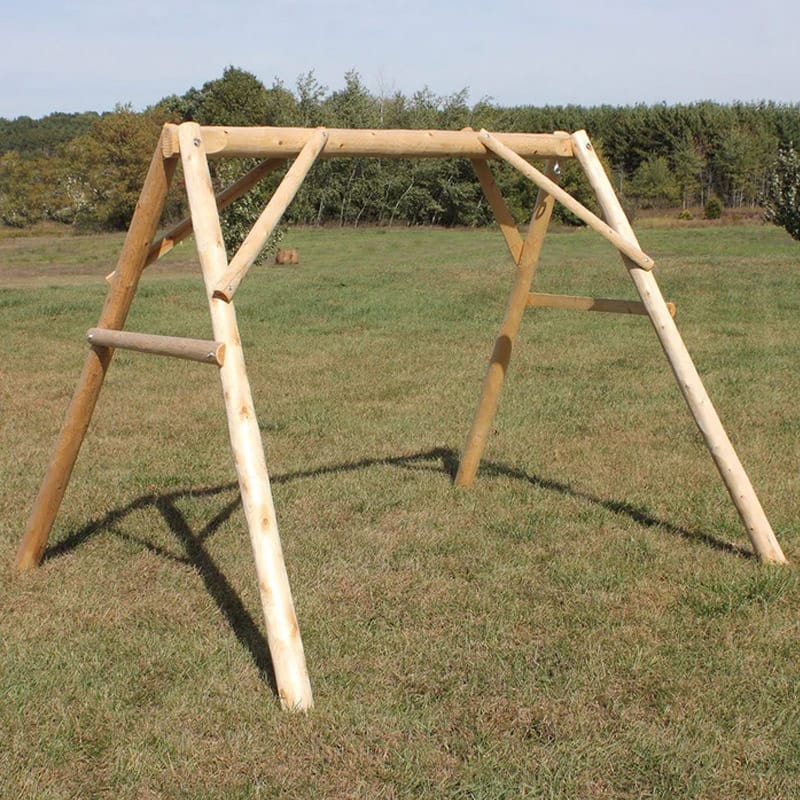 Close-up of cedar log swing mount joints