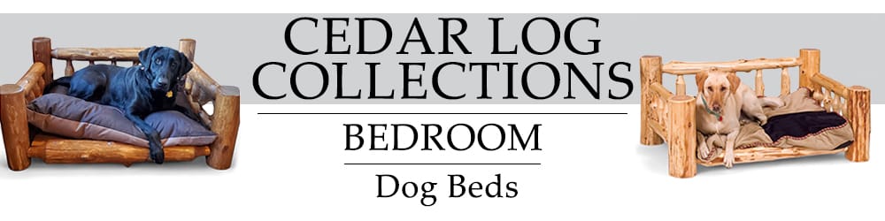 Luxury dog bed made from hand-peeled cedar logs with mattress