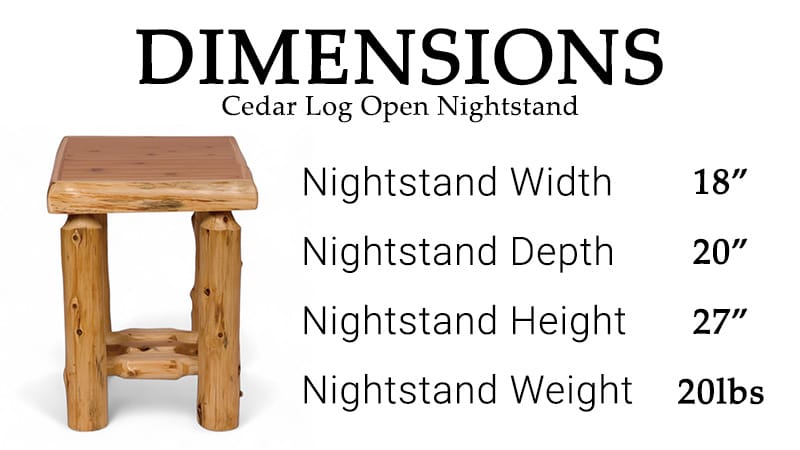 Side profile of rustic cedar open nightstand