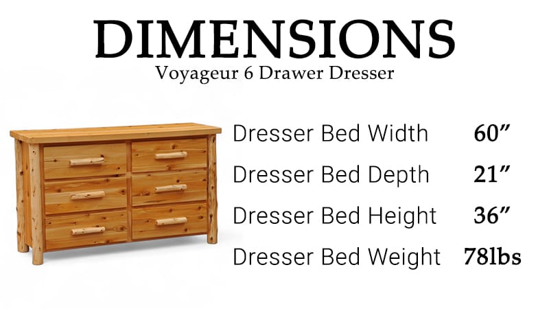 Handcrafted solid wood dresser with six drawers in rustic bedroom