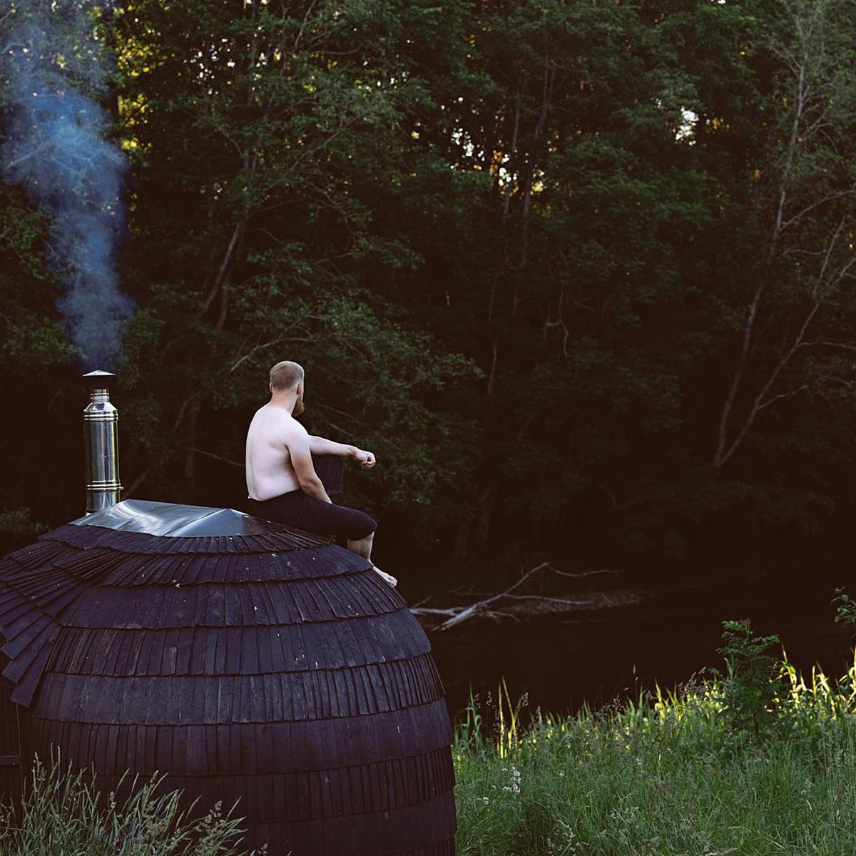 Double wood fired sauna with changing room and steam room