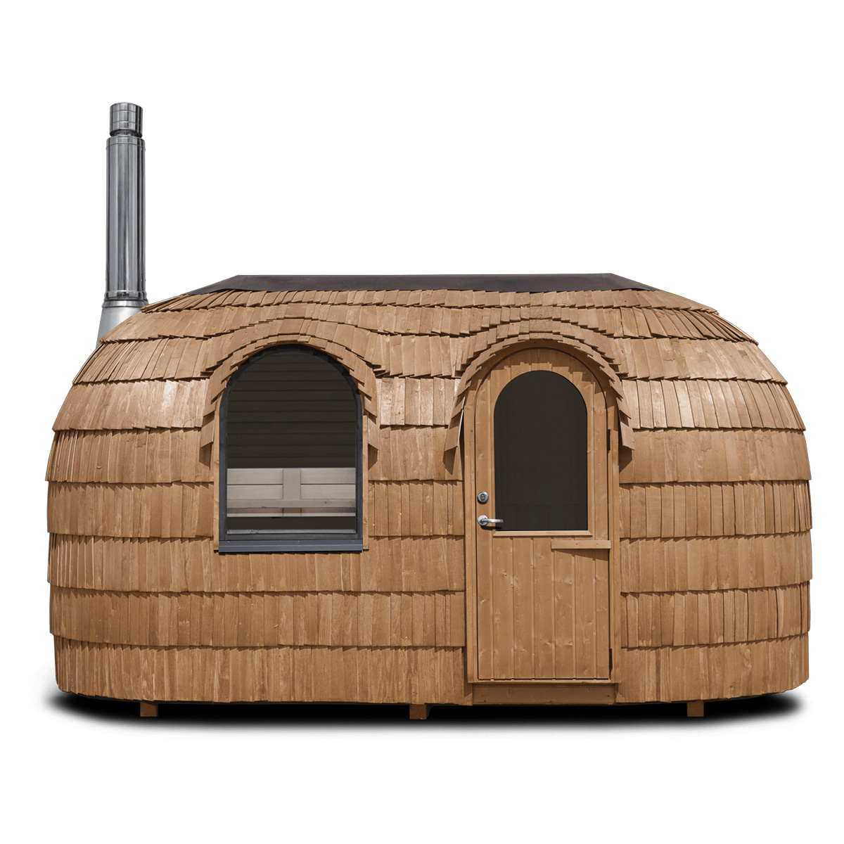 Wood fired sauna double model in chestnut finish