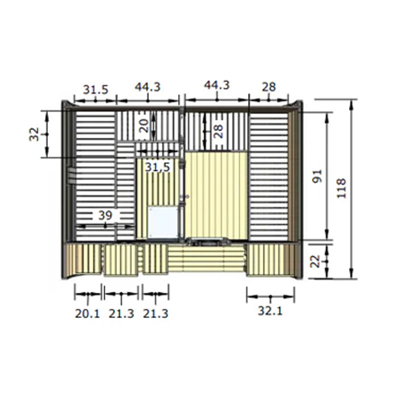 Model G11 top-down blueprint view with overall measurements