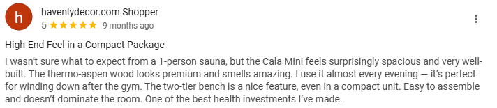 Customer review screenshot 2 for Auroom sauna