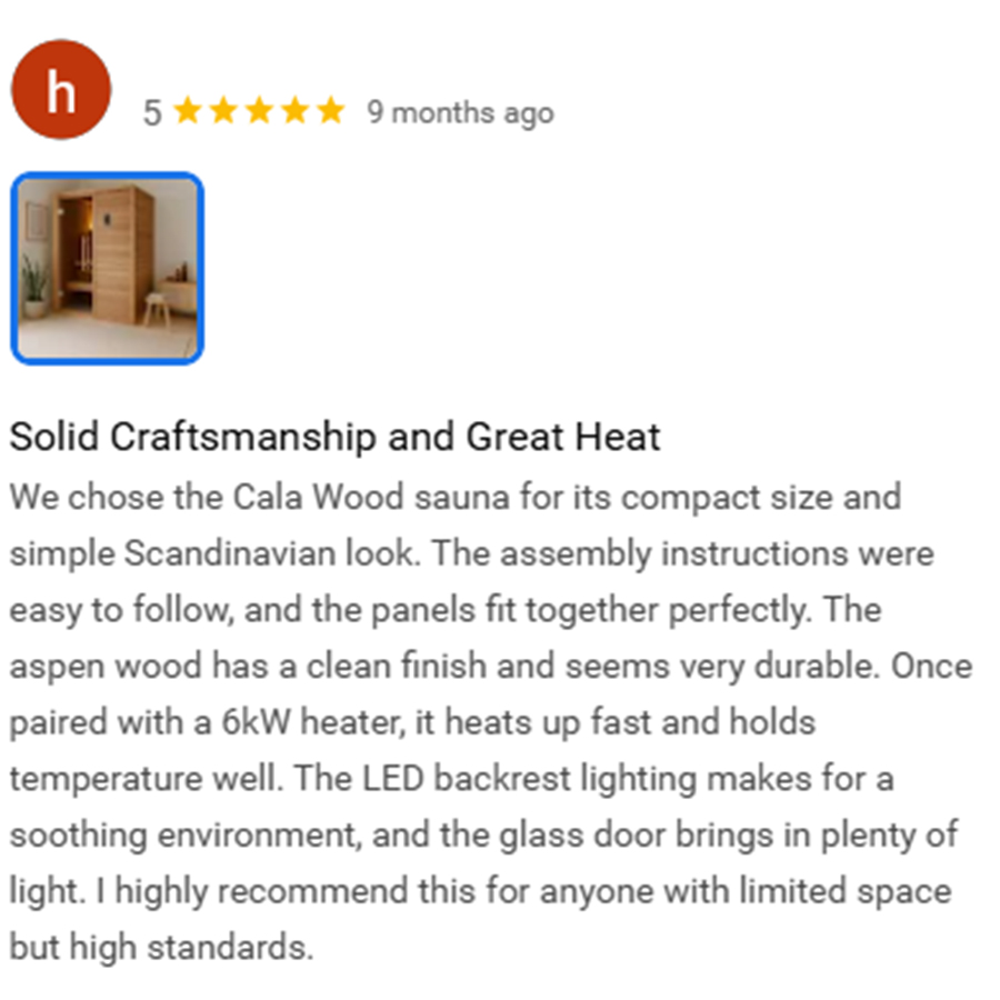 Auroom Cala Wood sauna customer review 1