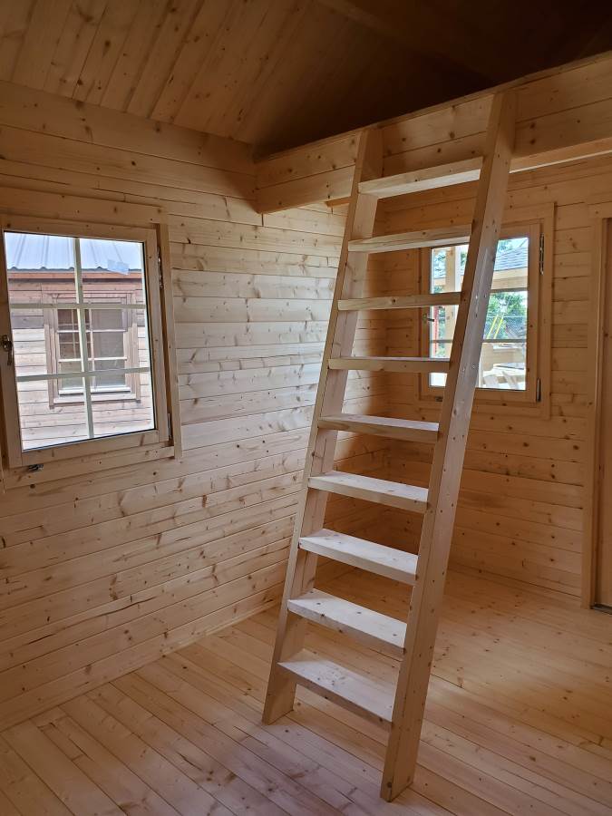 Interior ladder and loft area inside Eagle Loft Bunkie