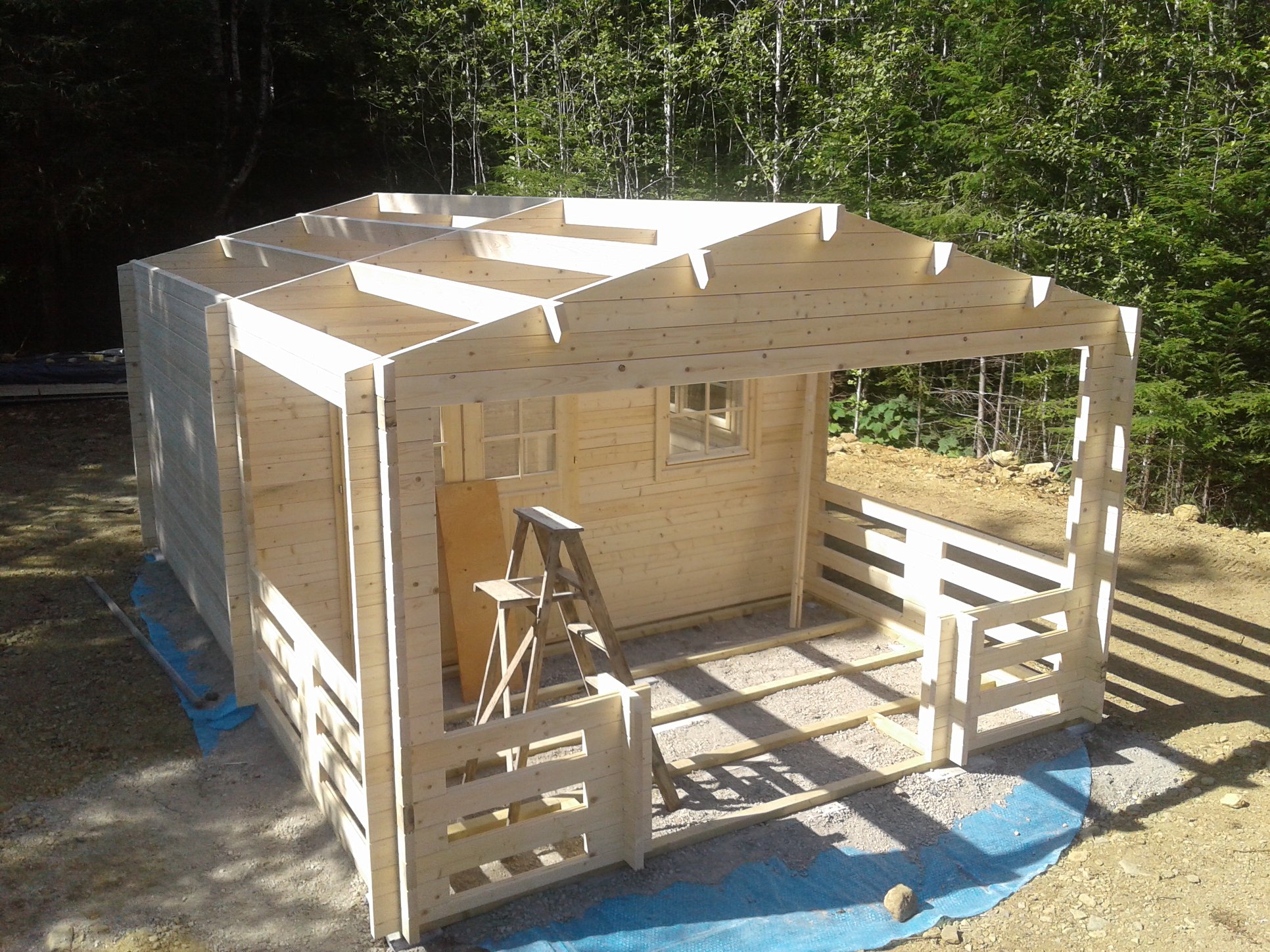 Big Sky Cabin assembly step 5 roof and porch structure progressing