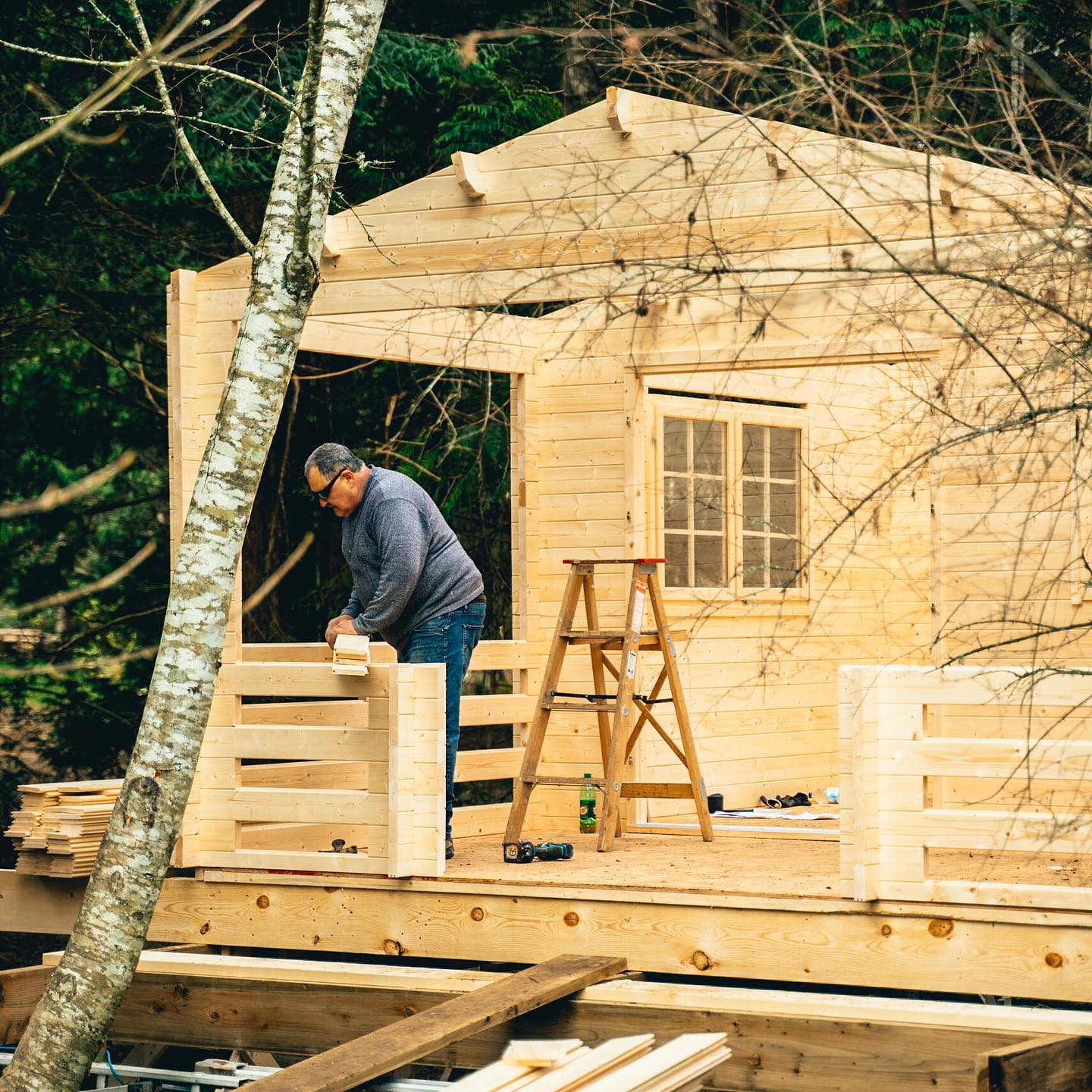 Big Sky Cabin assembly step 9 finished cabin with covered porch