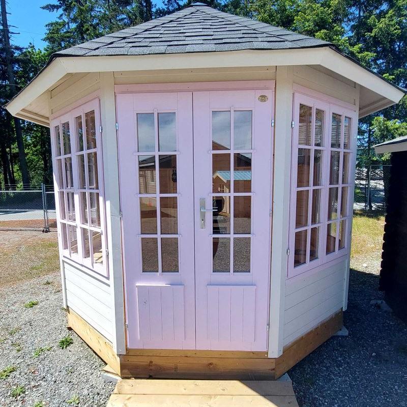 Patriot Pavilion DIY gazebo painted pink with white trim