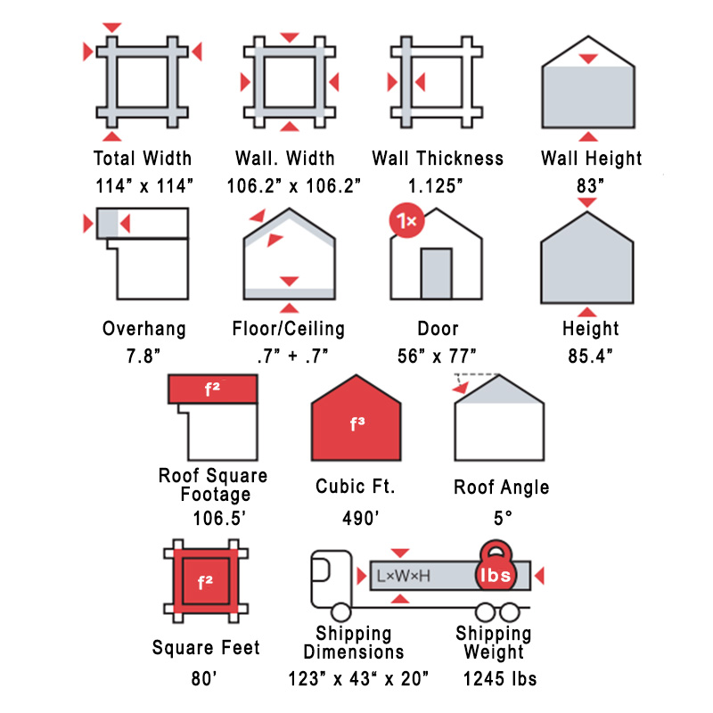 Dimension drawing for The Settler Storage Shed outdoor storage shed