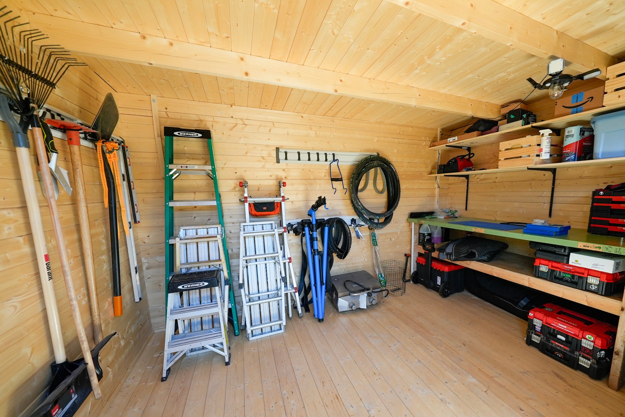 Tool shed interior inside Independence Studio outdoor structure