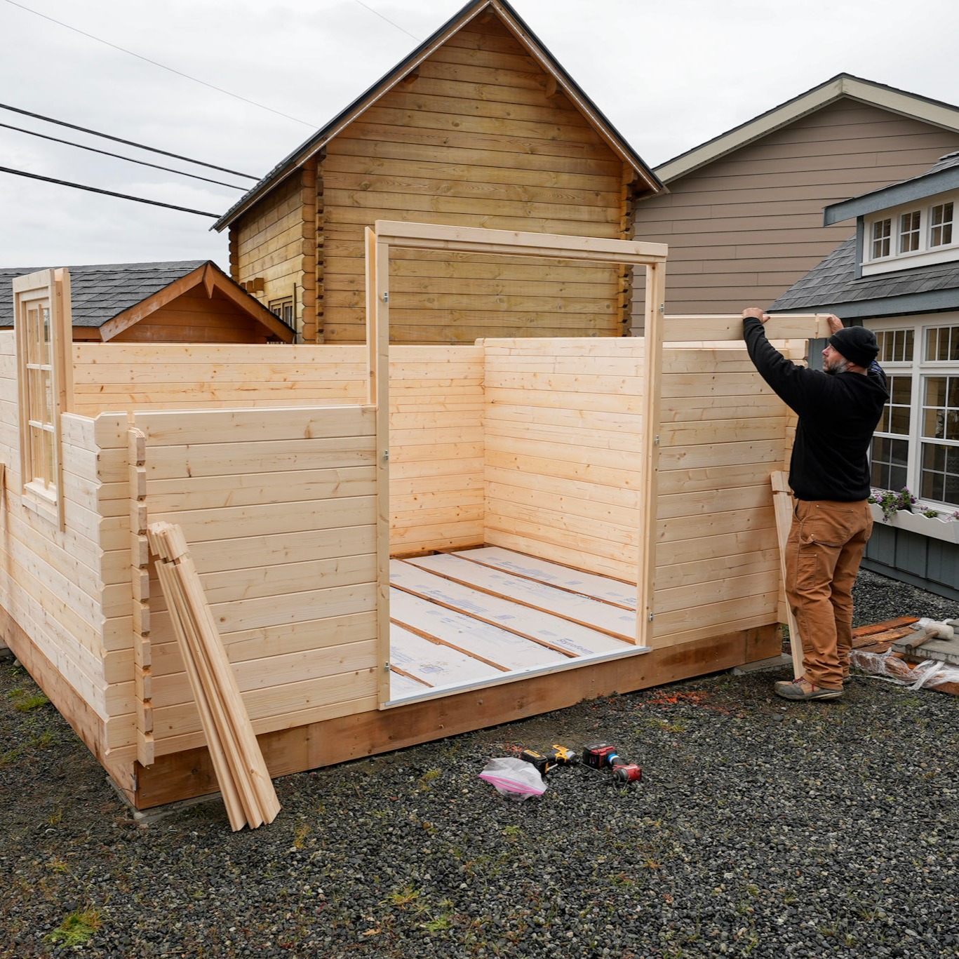 Assembly step 3 timber structure walls taking shape