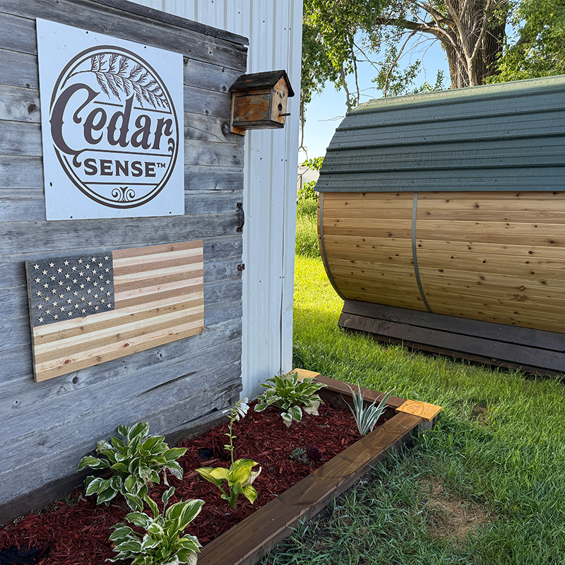 Natural wooden American flag sauna decor made without glue, stain, or finish