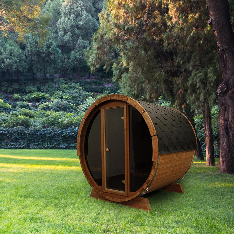 4 Person Outdoor Barrel Sauna | Sauna Life | Model E7G | Glass Front - Image 7