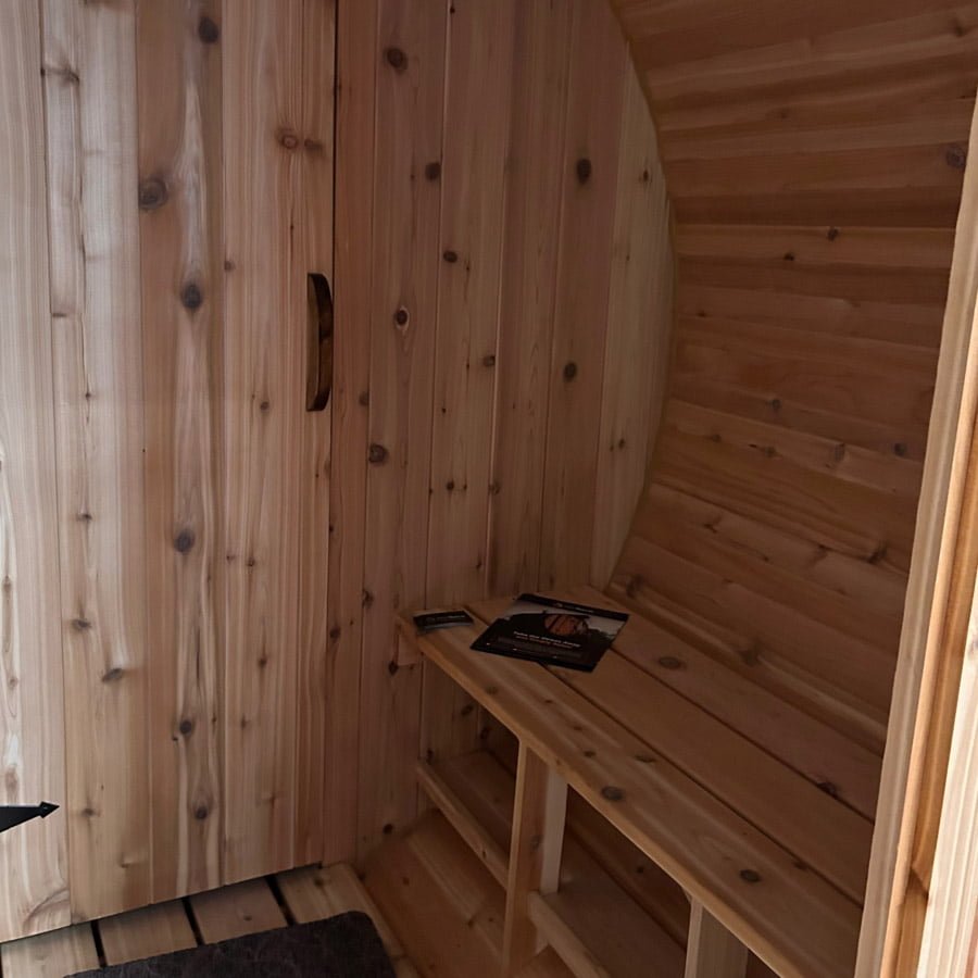 6 Person Barrel Sauna with Changing Room | Steam Sauna | 6' x 12' | Cedar Sense - Image 5