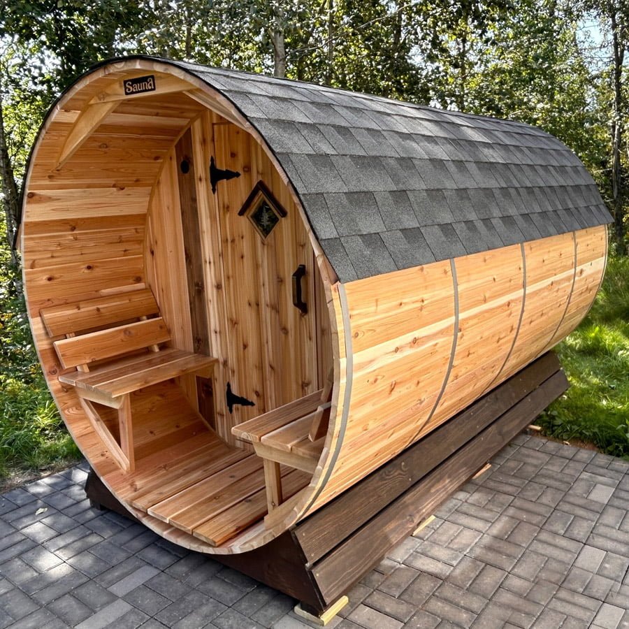 6 Person Barrel Sauna with Changing Room | Steam Sauna | 6' x 12' | Cedar Sense - Image 8
