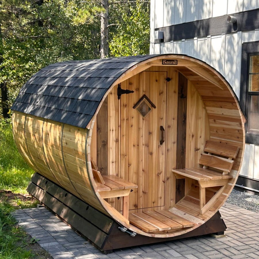 6 Person Barrel Sauna with Changing Room | Steam Sauna | 6' x 12' | Cedar Sense - Image 2