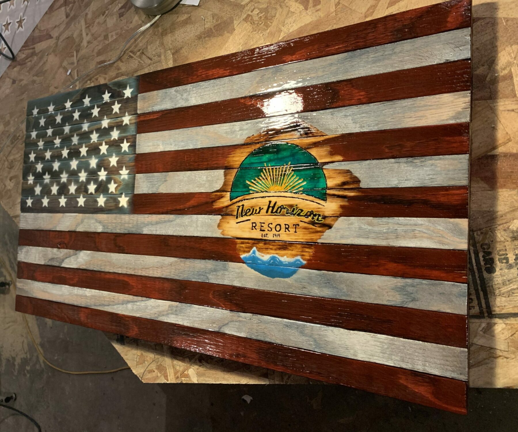 new horizon custom wooden flag