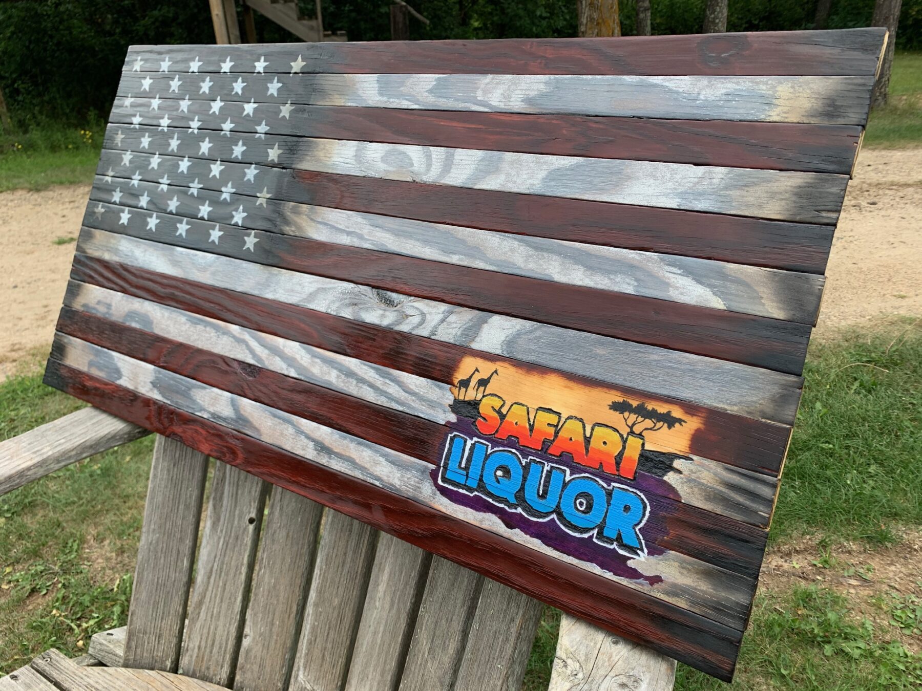 Safari Liquor Custom wooden flag