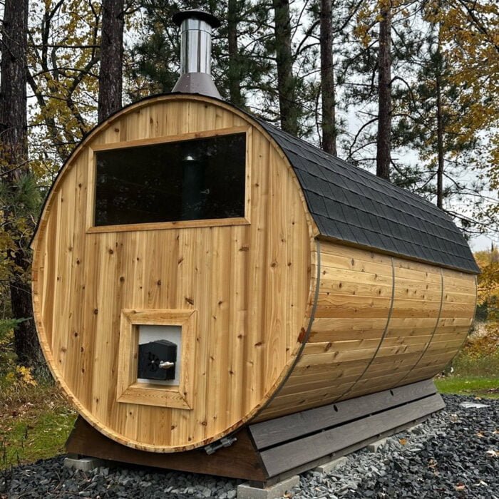 6 Person Cedar Barrel Sauna w/ Front Porch | 6' x 10' | Wood Burning Sauna - Image 16