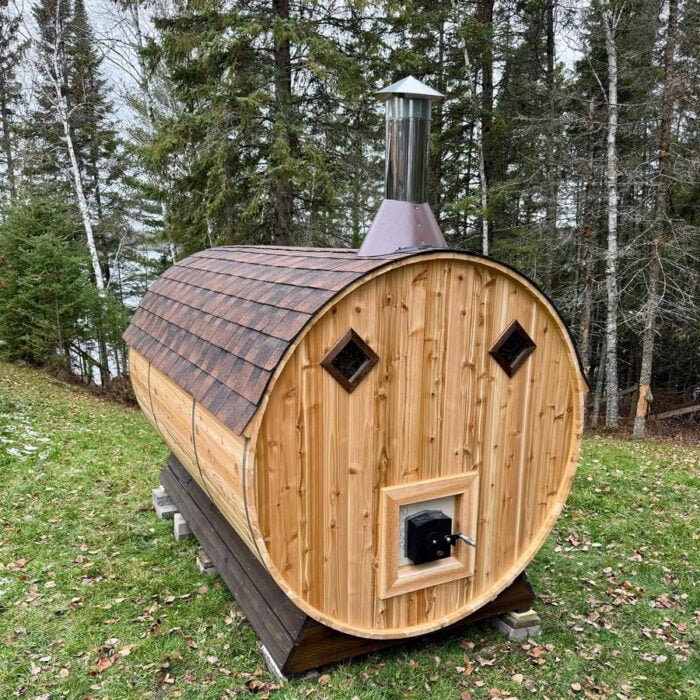 6 Person Cedar Barrel Sauna w/ Front Porch | 6' x 10' | Wood Burning Sauna - Image 14