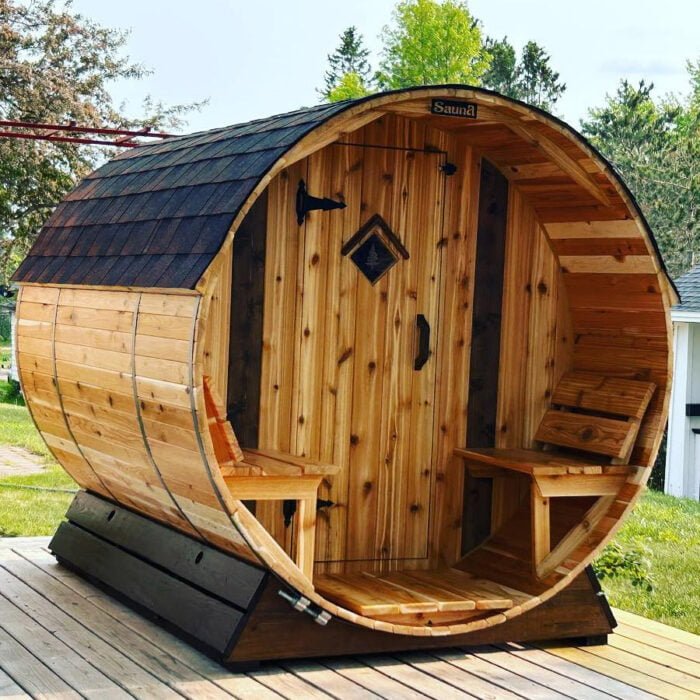 6 Person Cedar Barrel Sauna w/ Front Porch | 6' x 10' | Wood Burning Sauna - Image 13