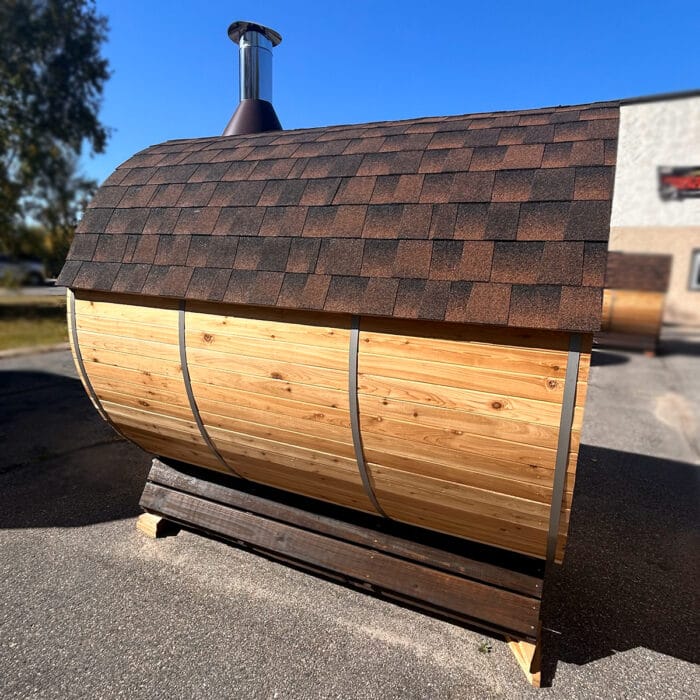 8 Person Cedar Barrel Sauna w/Front Porch | 7' x 8' | Wooden Sauna - Image 4