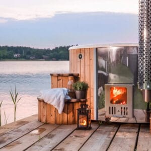 outdoor wood fired hot tub