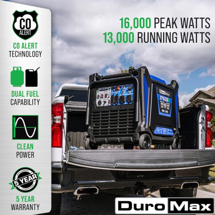 16,000 watt quiet inverter generator running on gasoline and propane