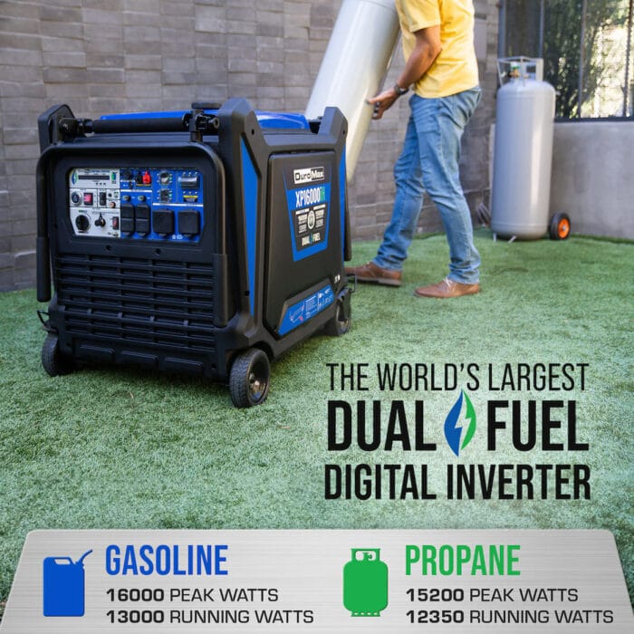 Top view of DuroMax XP16000iH control panel with digital display