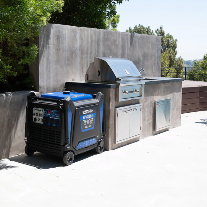Backyard sauna and plunge system running on XP16000iH inverter generator