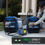Portable generator next to a cold plunge unit for mobile wellness