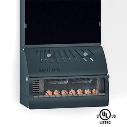 Saunum AirSolo 70 showing internal airflow system with Himalayan salt spheres.