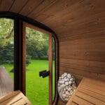 Inside view of SaunaLife CL3G showing seating area for two bathers