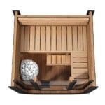 Spacious interior of SaunaLife CL3G showing ergonomic backrests and clean lines