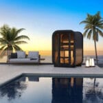 Thermo-Spruce wood grain detail on the exterior of SaunaLife CL3G sauna