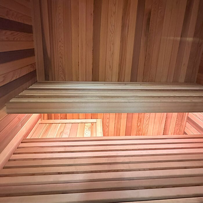 Luxury sauna bench seating in Cold Creek model