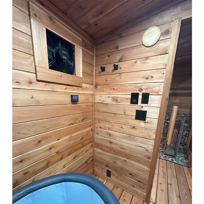 Cold Creek outdoor home spa with deck and large front window