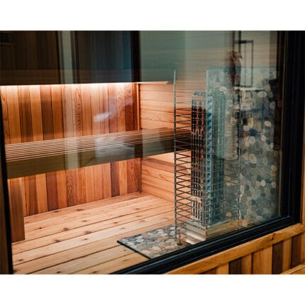 Handcrafted cedar paneling inside Cold Creek sauna