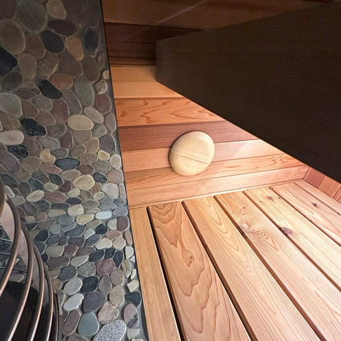 Side view of sauna structure highlighting full insulation and finish