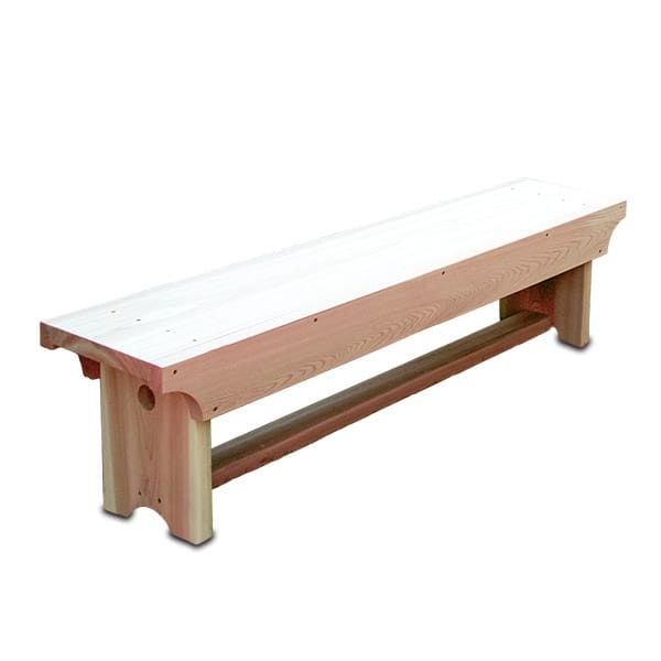 1805 heavy bench _ mian pic 1 Front perspective of 5' Cedar 1805 Traditional Heavy Duty Bench, a backless wooden bench from Western Red Cedar with traditional design, ideal for outdoor heavy-duty seating.