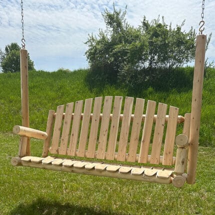Country-style cedar porch swing