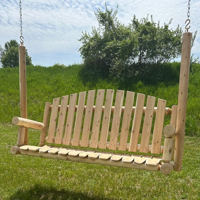 Country-style cedar porch swing