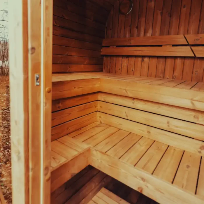 cube sauna with skylight feature
