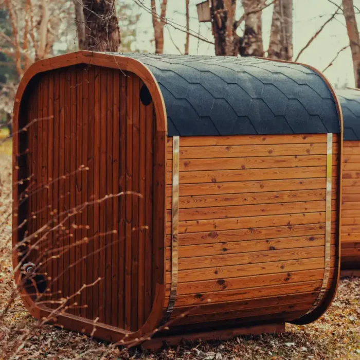 cedar cube sauna at wellness retreat
